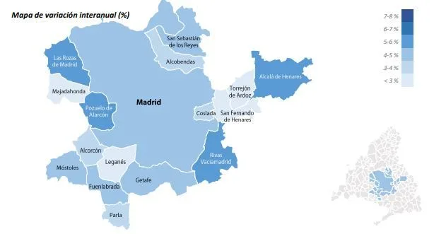 Rivas Vaciamadrid, Alcalá de Henares y Las Rozas lideran el crecimiento interanual en el segundo trimestre  